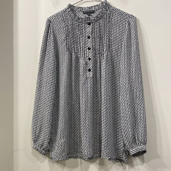 Adrianna Papell Long Sleeve Blouse White / Black Raffles Pleated S - Picture 1 of 10